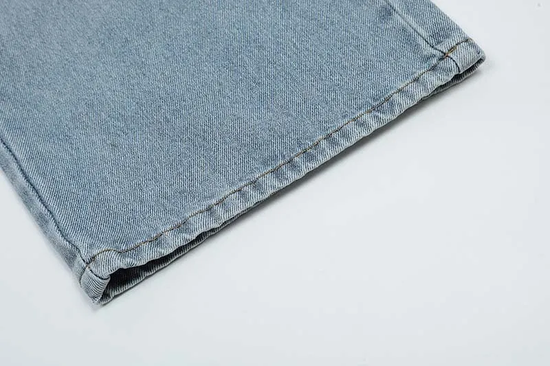 Men's blue American retro straight leg wide tube jeans with mid waist and cotton fabric