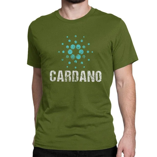 Cardano Ada logo vintage t-shirt for men, super slim cotton high collar top in black