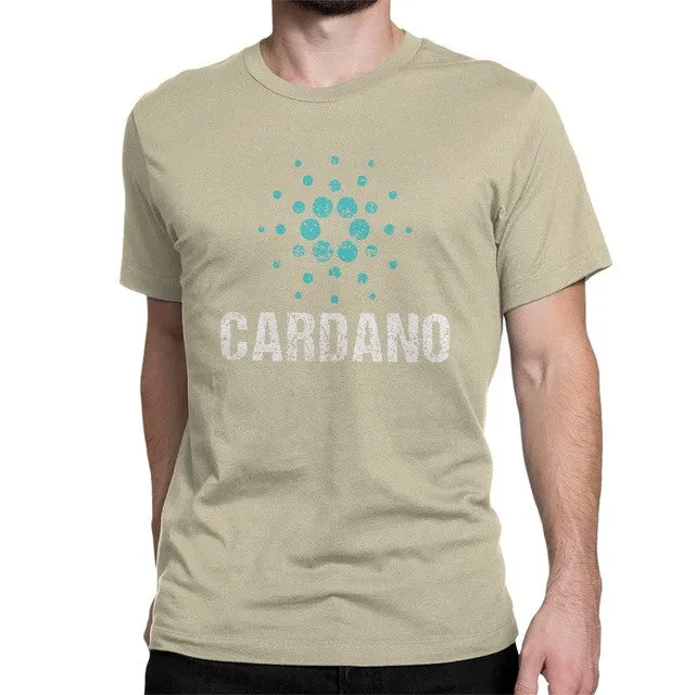 Cardano Ada logo vintage t-shirt for men, super slim cotton high collar top in black