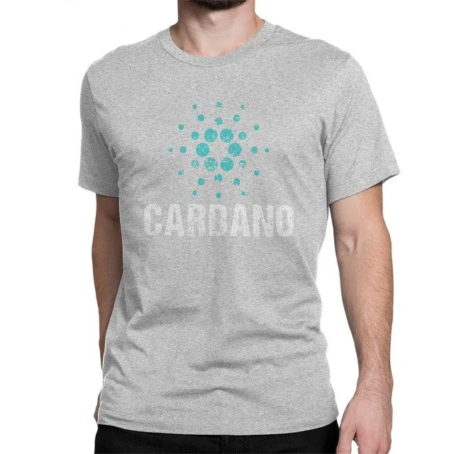 Cardano Ada logo vintage t-shirt for men, super slim cotton high collar top in black