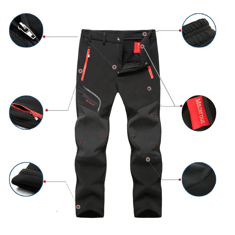 Men's outdoor hiking pants in Army Green with polar fleece lining, waterproof 5000mm, breathable fabric for winter and spring activities