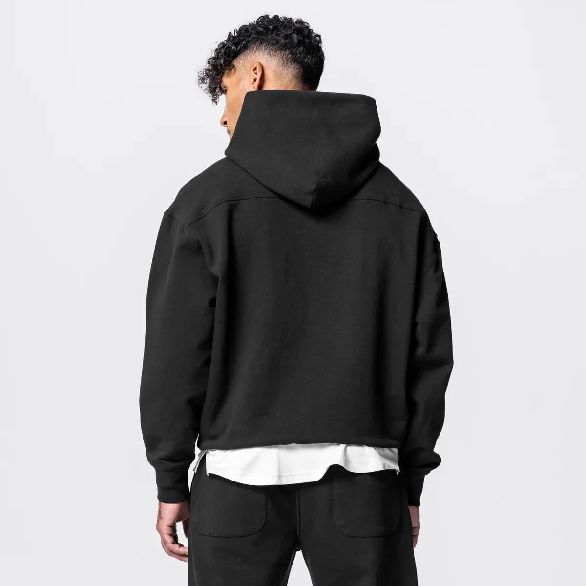 Men's cotton hoodie and jogger tracksuit set in black with pullover top and trousers for sports