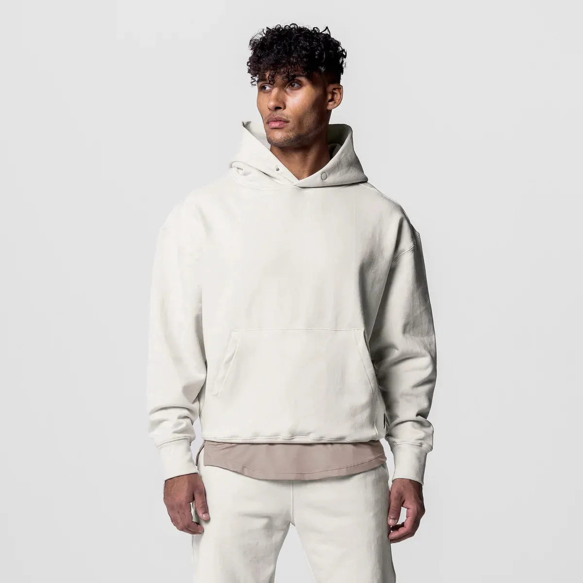 Men's cotton hoodie and jogger tracksuit set in black with pullover top and trousers for sports