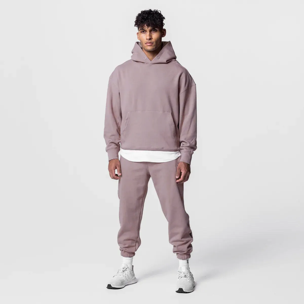 Men's cotton hoodie and jogger tracksuit set in black with pullover top and trousers for sports