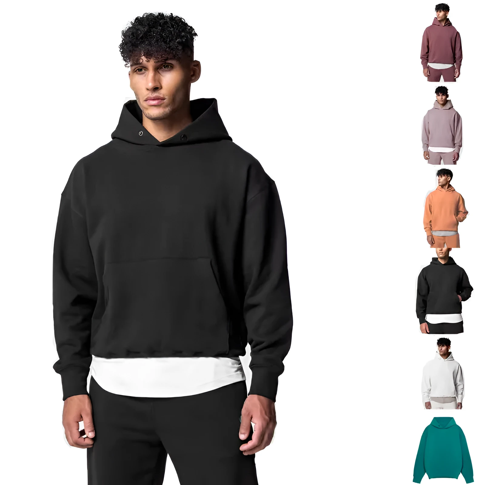 Men's cotton hoodie and jogger tracksuit set in black with pullover top and trousers for sports