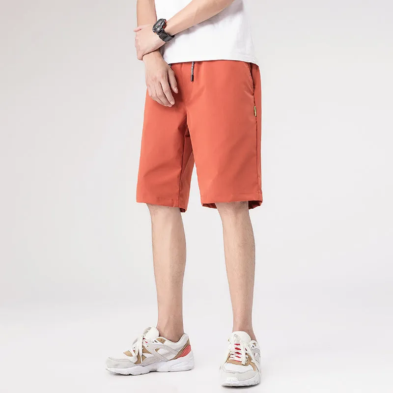 Men's casual sports shorts in 100% polyester, five-point straight leg, black