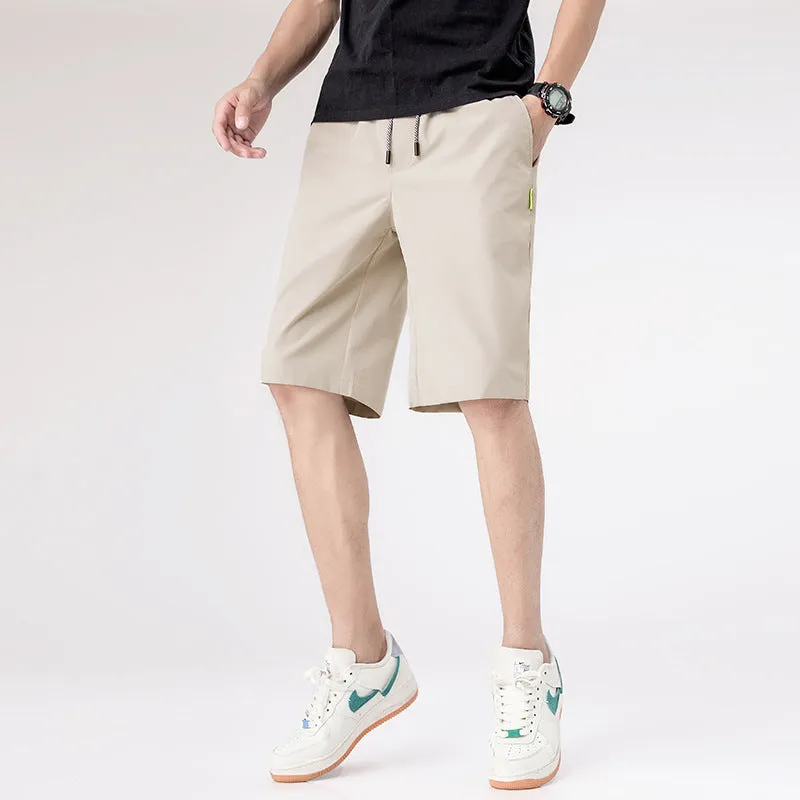 Men's casual sports shorts in 100% polyester, five-point straight leg, black