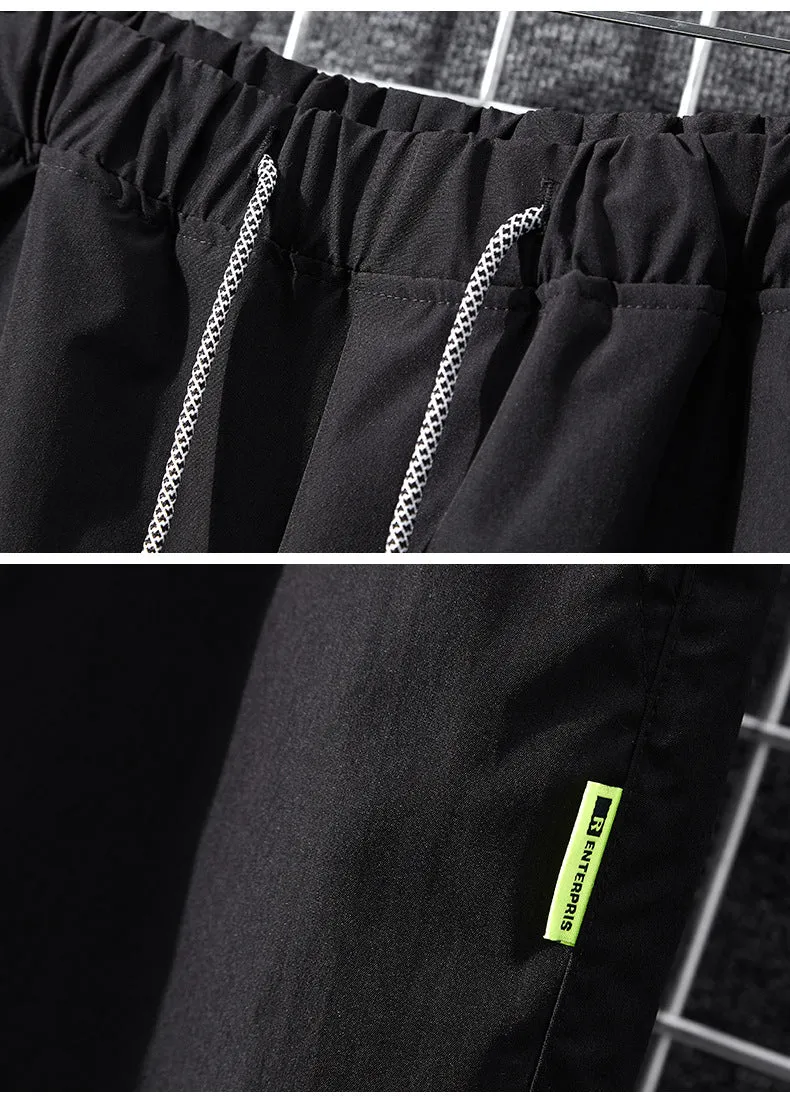Men's casual sports shorts in 100% polyester, five-point straight leg, black