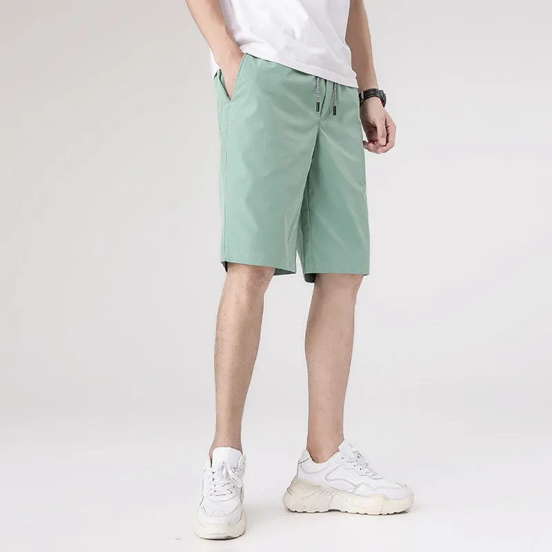 Men's casual sports shorts in 100% polyester, five-point straight leg, black