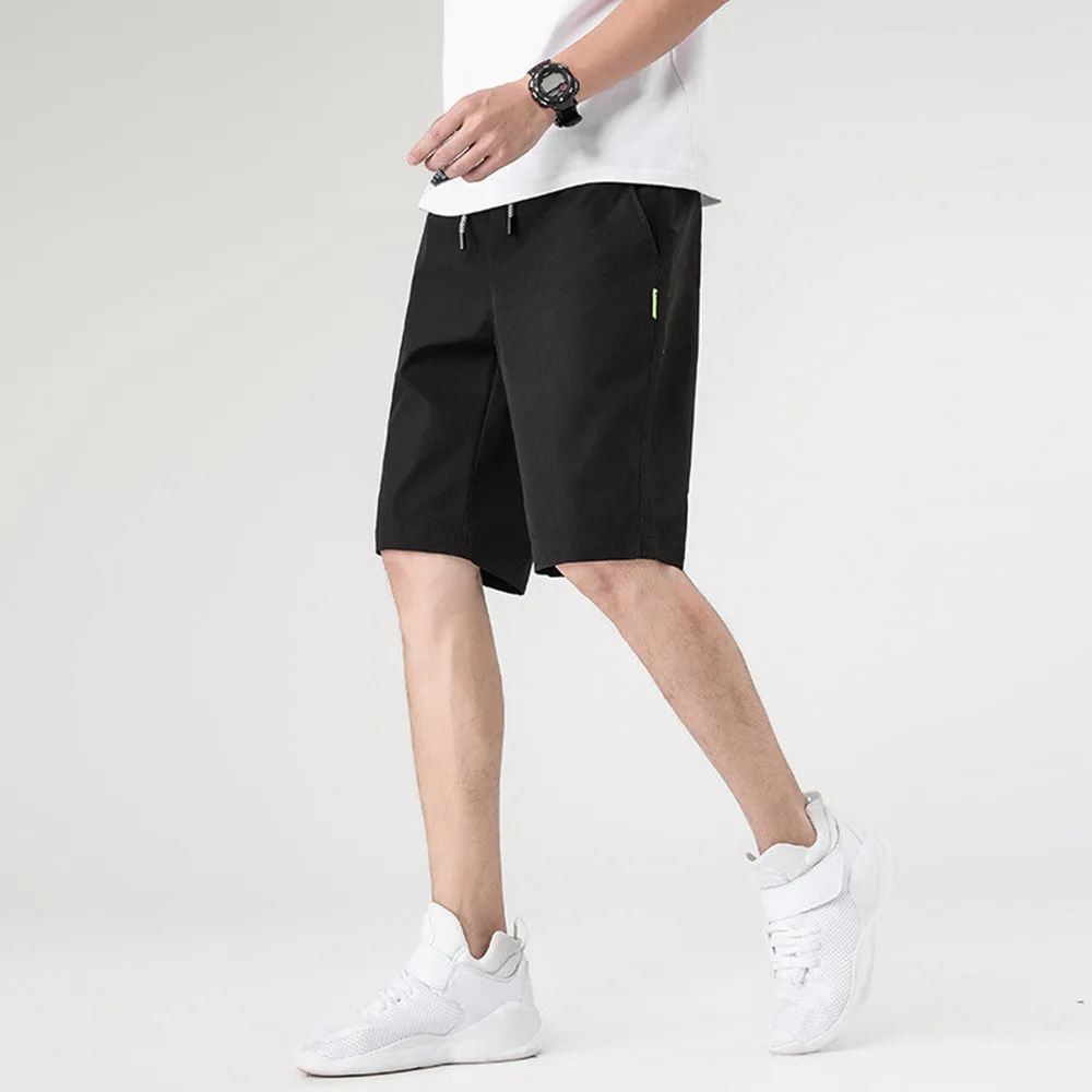 Men's casual sports shorts in 100% polyester, five-point straight leg, black