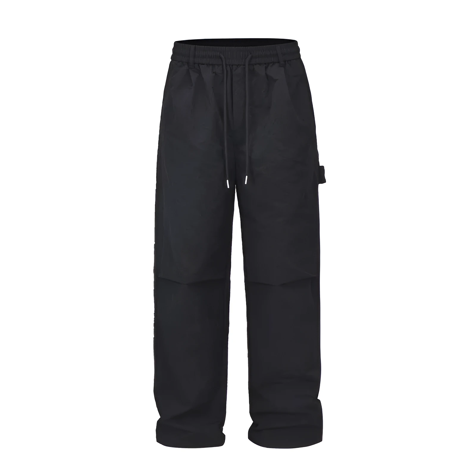 Black paratrooper pants with elastic waist and baggy style European American high street cut