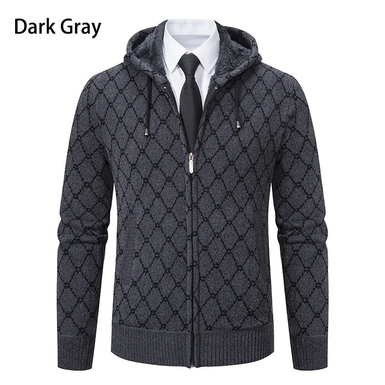 Men's hooded cardigan in black, polyester fibre casual sweater for daily wear