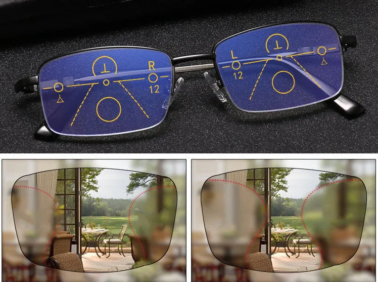 Men's dual-use clip-on presbyopia glasses with metal frame in black and gold