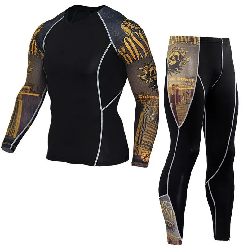 Men's printed long sleeve gym suit in milk silk fabric with 92% polyester, black and red colour