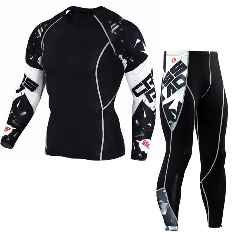 Men's printed long sleeve gym suit in milk silk fabric with 92% polyester, black and red colour
