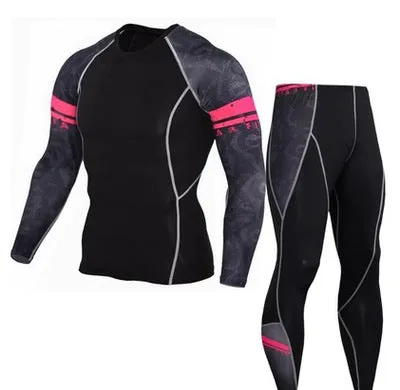 Men's printed long sleeve gym suit in milk silk fabric with 92% polyester, black and red colour