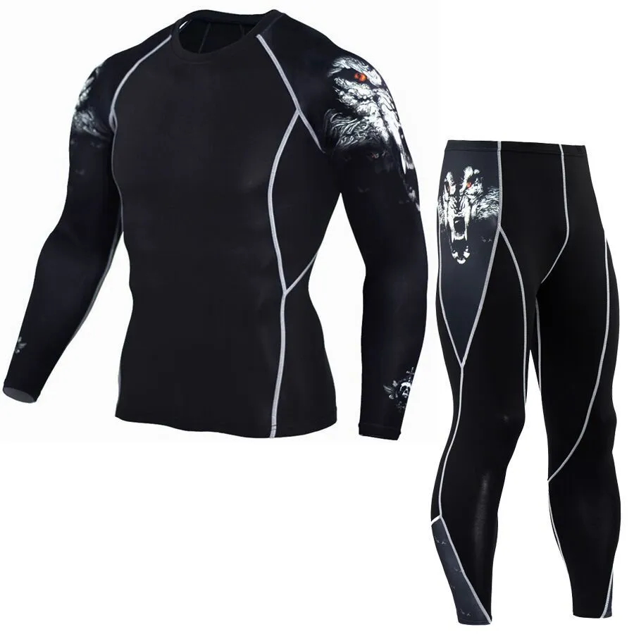 Men's printed long sleeve gym suit in milk silk fabric with 92% polyester, black and red colour