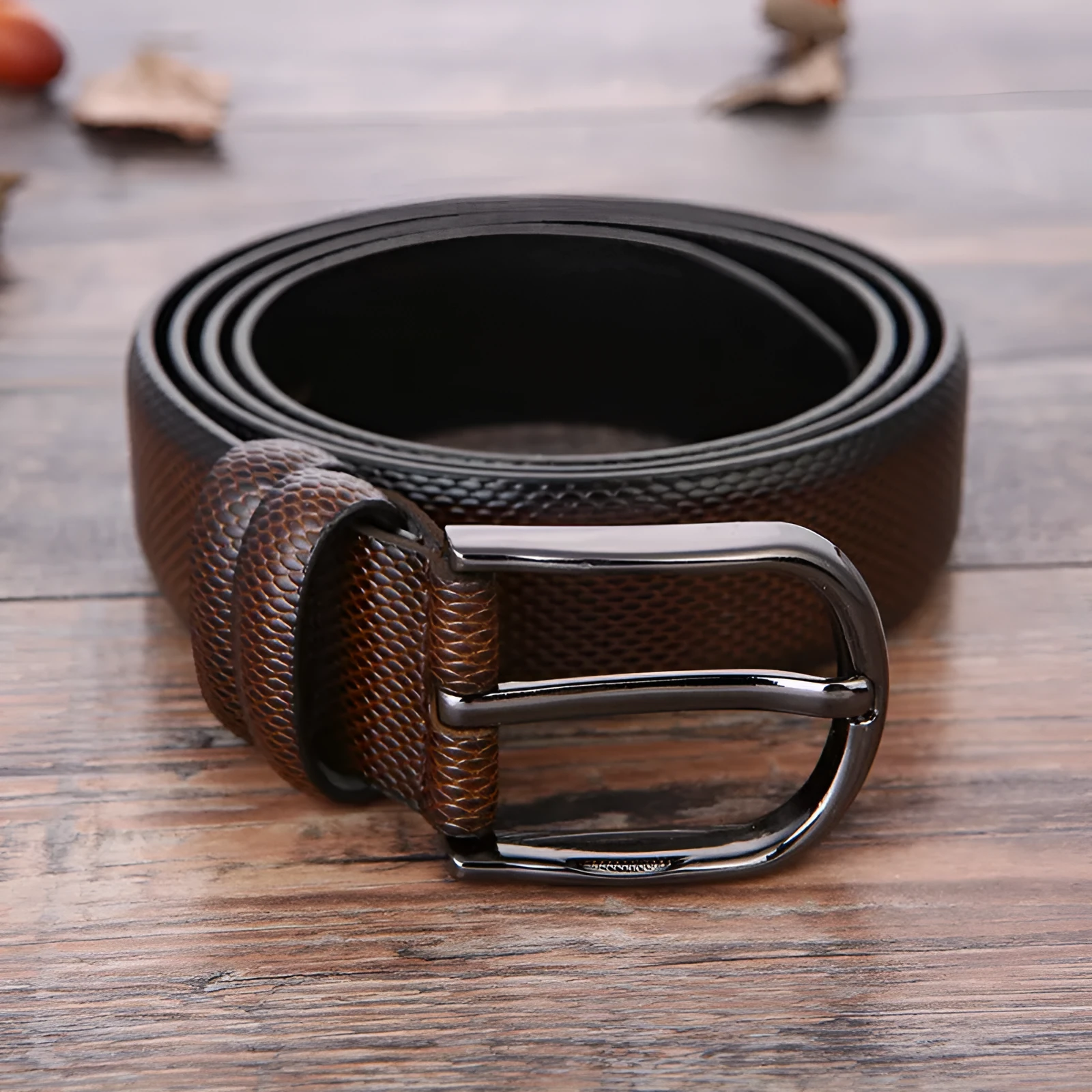 Men's imitation leather business belt with alloy pin buckle in elephant pattern design