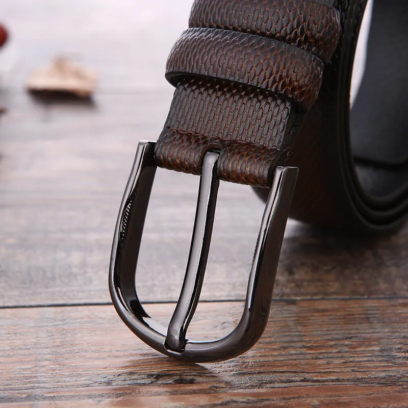 Men's imitation leather business belt with alloy pin buckle in elephant pattern design