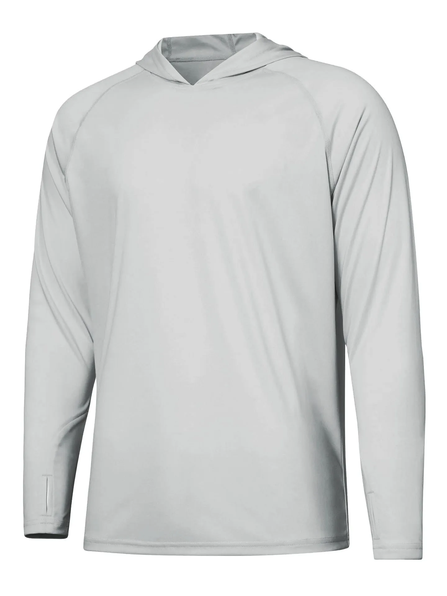 Outdoor hooded long sleeve top for UV protection in solid colours like black and sky blue.