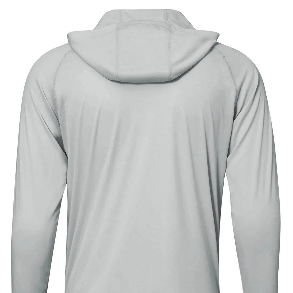 Outdoor hooded long sleeve top for UV protection in solid colours like black and sky blue.