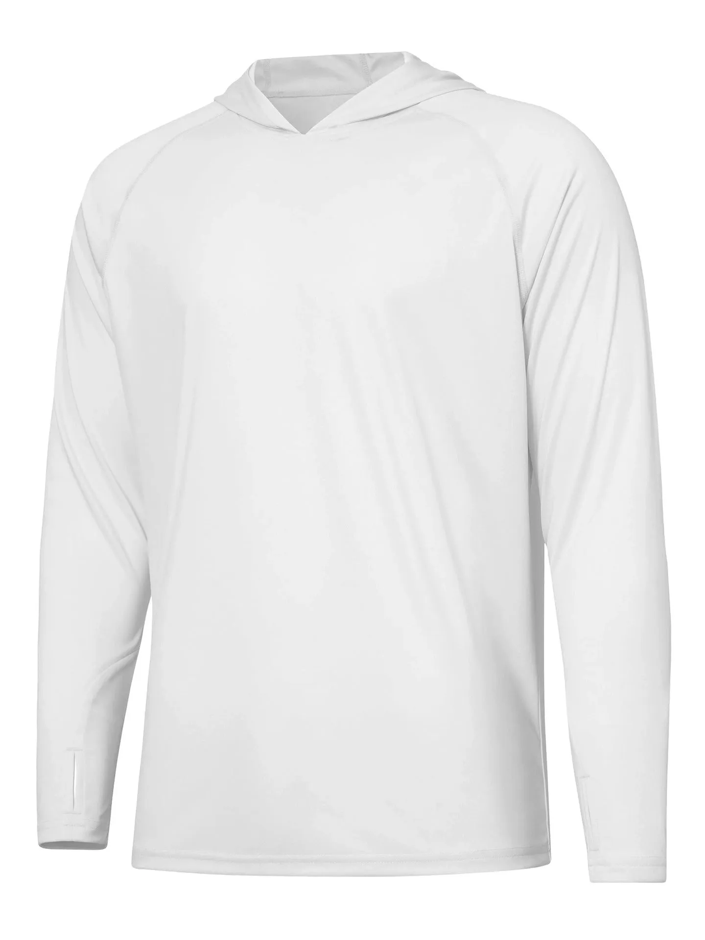 Outdoor hooded long sleeve top for UV protection in solid colours like black and sky blue.