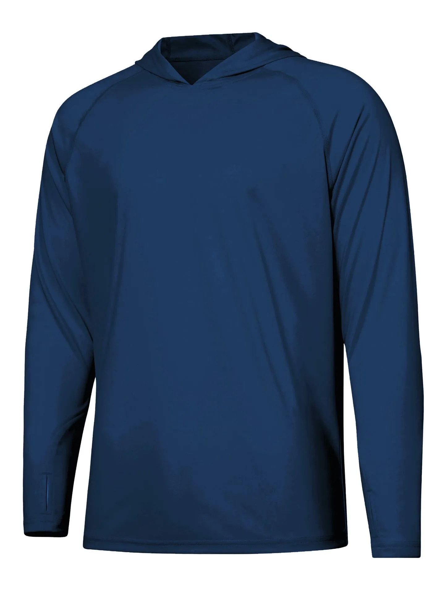 Outdoor hooded long sleeve top for UV protection in solid colours like black and sky blue.