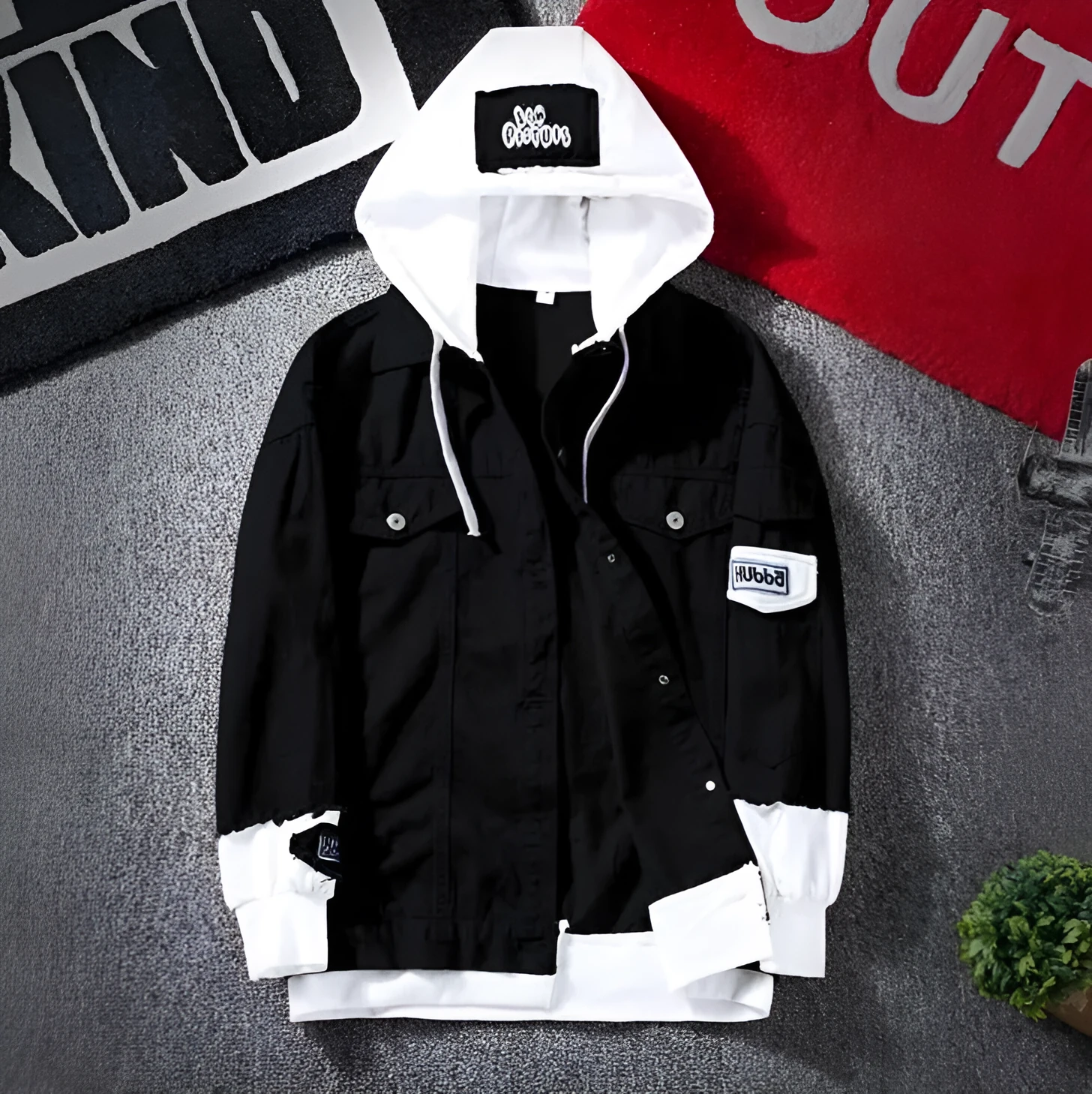 Men's baseball suit two-piece set in black with long-sleeve top and trousers, cotton-blend fabric