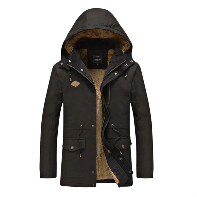 Fashion thick men cotton warm jacket with lapel collar in khaki, solid colour casual style