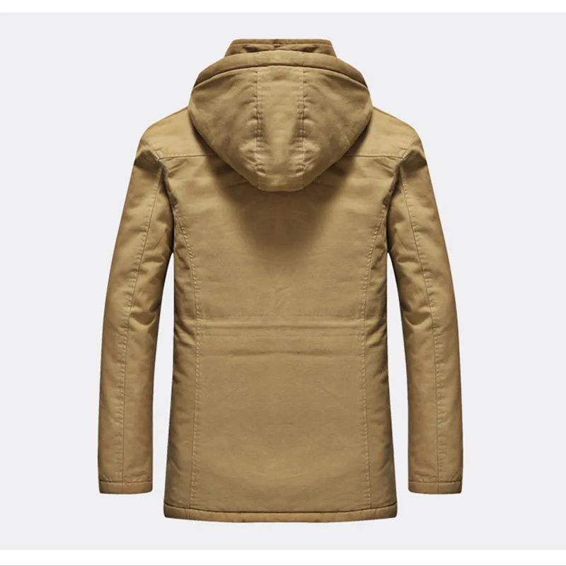 Fashion thick men cotton warm jacket with lapel collar in khaki, solid colour casual style