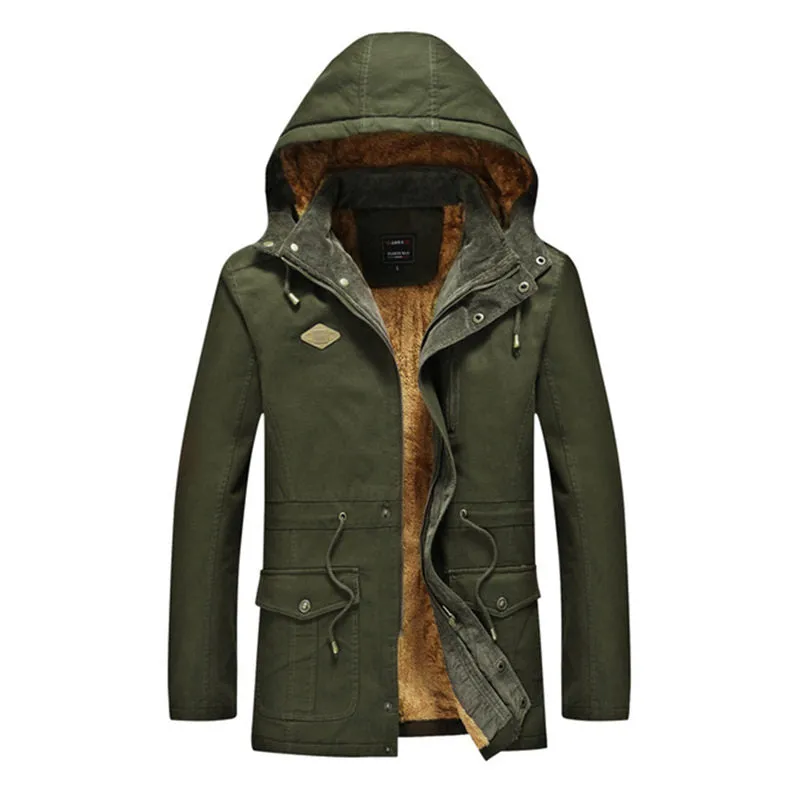 Fashion thick men cotton warm jacket with lapel collar in khaki, solid colour casual style