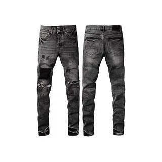 Men's black slim fit stretch skinny jeans with straight leg retro design