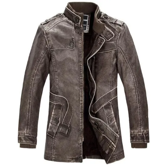 Duolino Classic Leather Jacket for men in genuine leather, blue colour, front view, size options M to 4XL