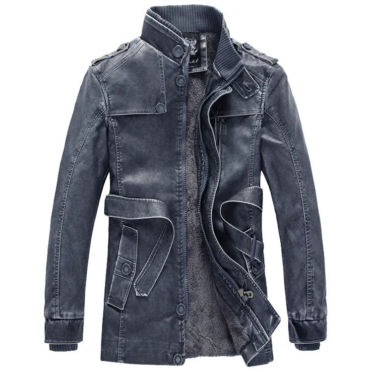 Duolino Classic Leather Jacket for men in genuine leather, blue colour, front view, size options M to 4XL