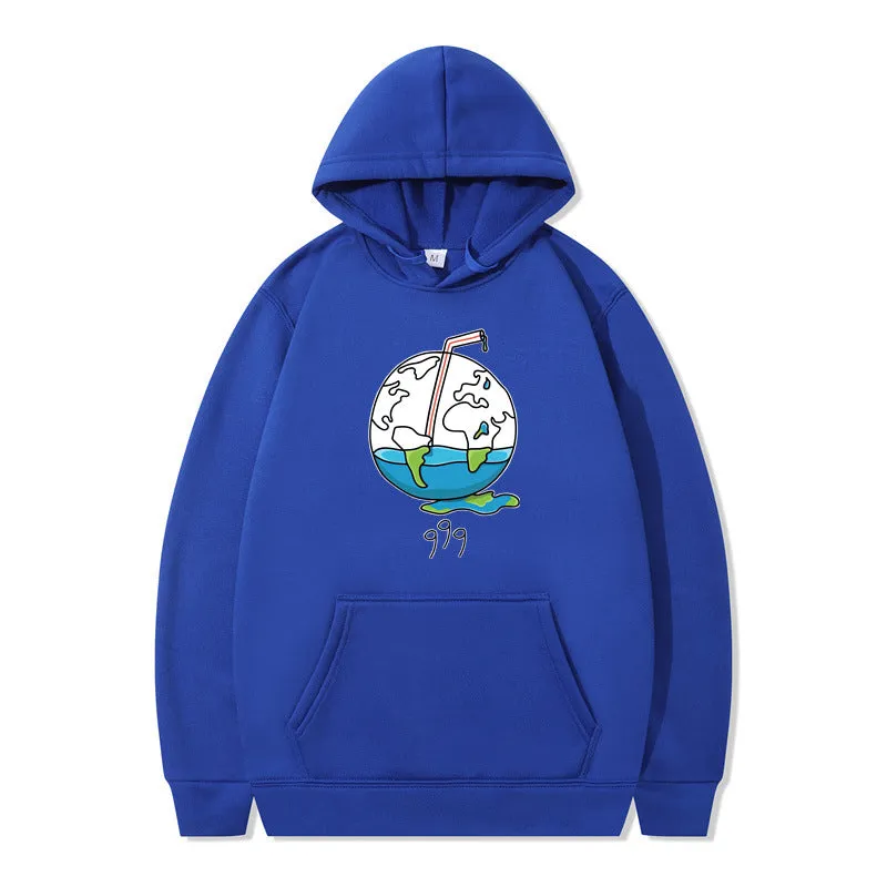 Men's printed cotton blend hip hop style hoodie pullover in black, with hood and side seam pockets, long sleeves