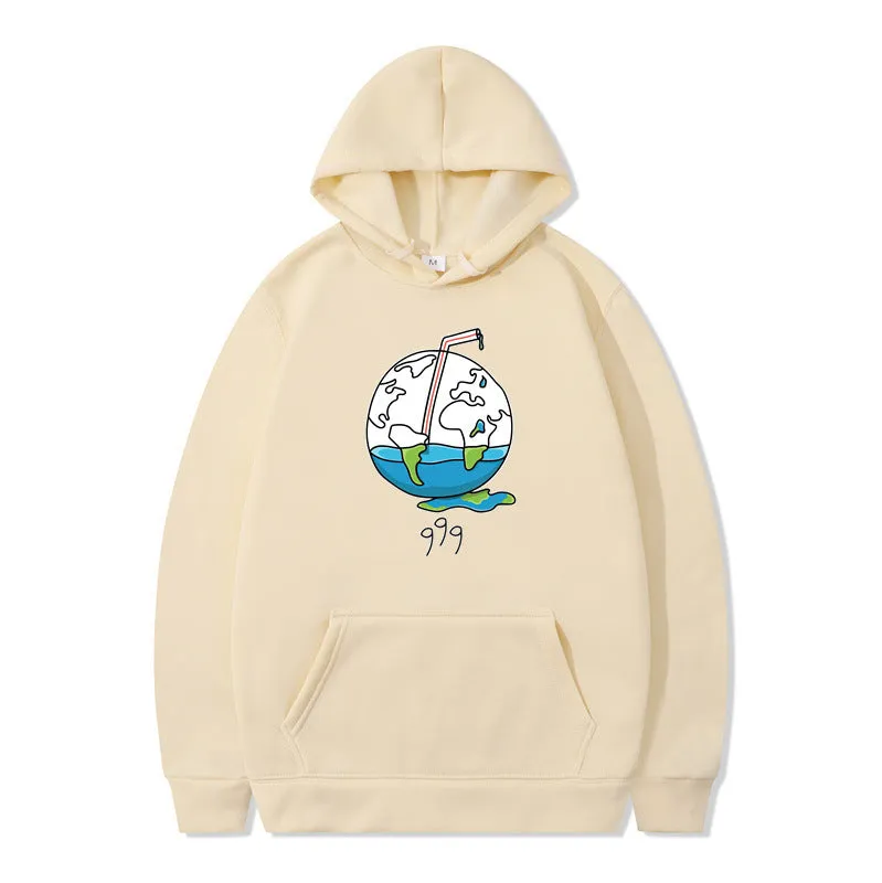 Men's printed cotton blend hip hop style hoodie pullover in black, with hood and side seam pockets, long sleeves