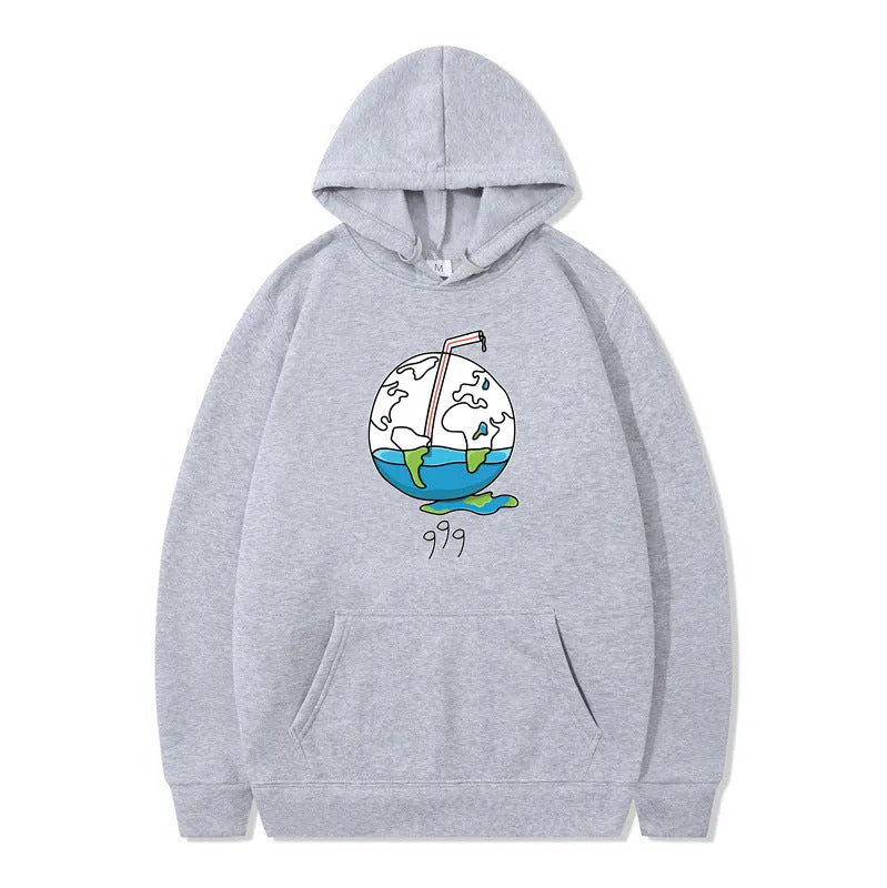 Men's printed cotton blend hip hop style hoodie pullover in black, with hood and side seam pockets, long sleeves