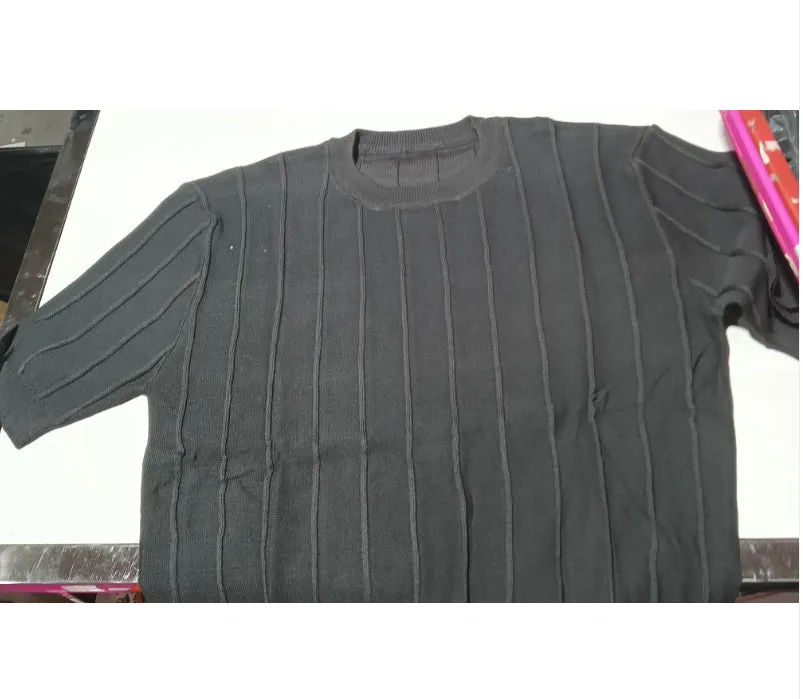Men's short sleeve knitted T-shirt in solid colour, loose fit, round neck, lightweight polyester summer top