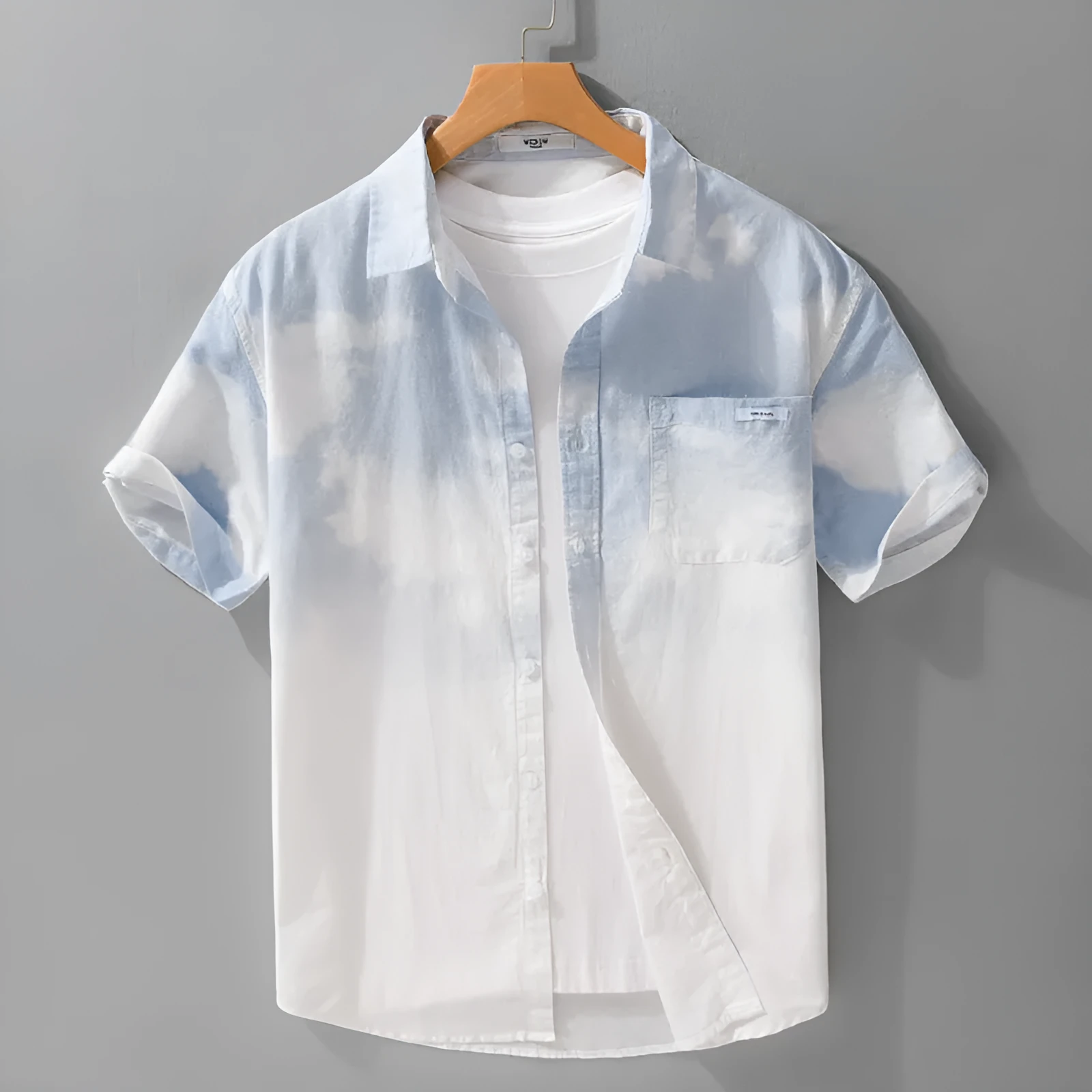 Men's light pink pure cotton short-sleeved shirt with loose-fit cardigan style