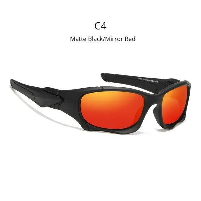 Retro pilot sunglasses with square TAC polarised lenses, unisex frame, mirror finish, and zipper case