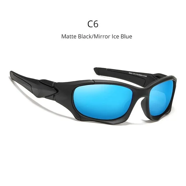 Retro pilot sunglasses with square TAC polarised lenses, unisex frame, mirror finish, and zipper case