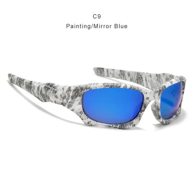 Retro pilot sunglasses with square TAC polarised lenses, unisex frame, mirror finish, and zipper case