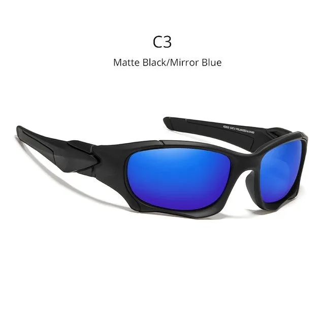 Retro pilot sunglasses with square TAC polarised lenses, unisex frame, mirror finish, and zipper case