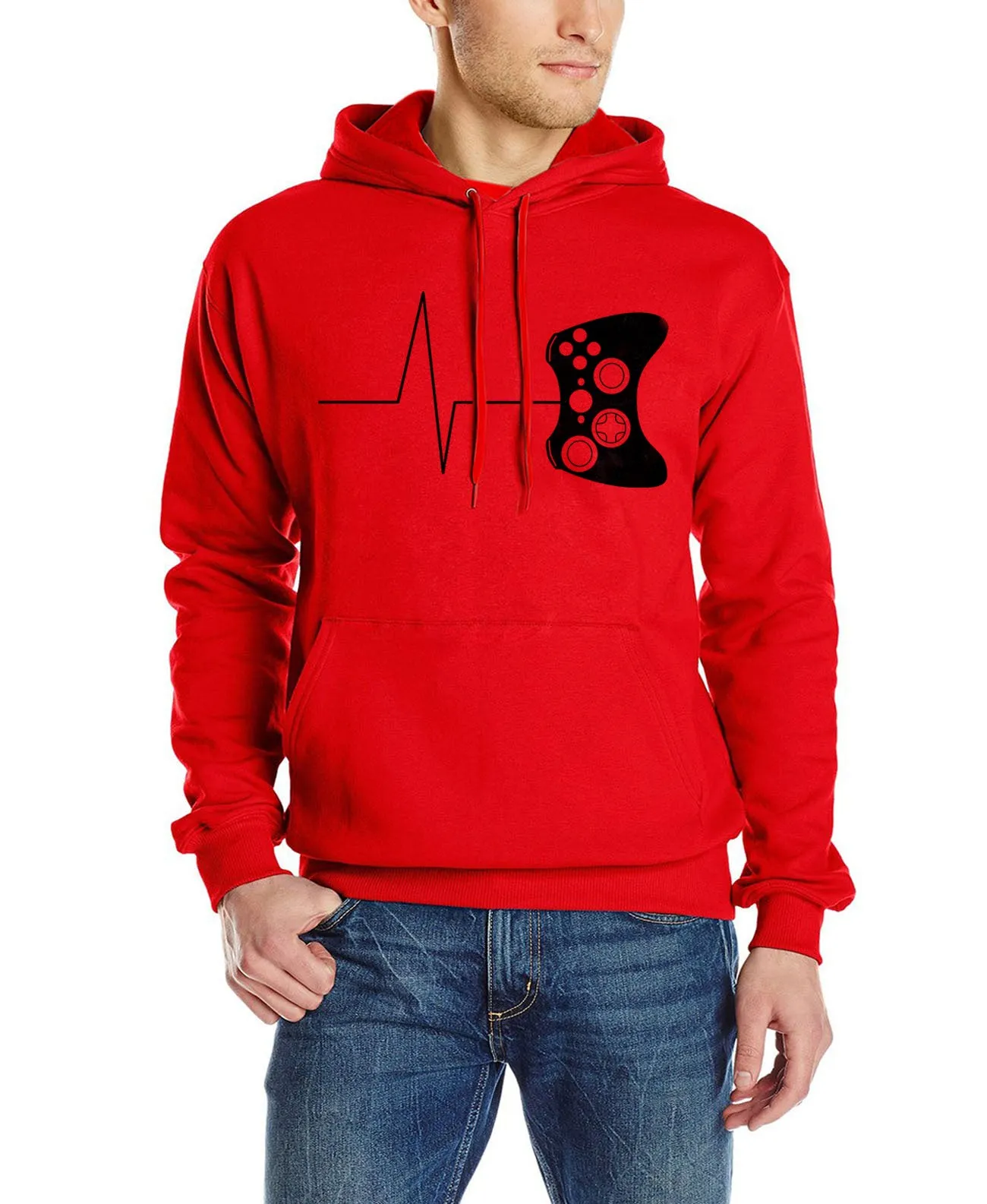 Casual men's loose long-sleeved plus fleece sweater with round neck, printed pattern, and patch pockets, in grey