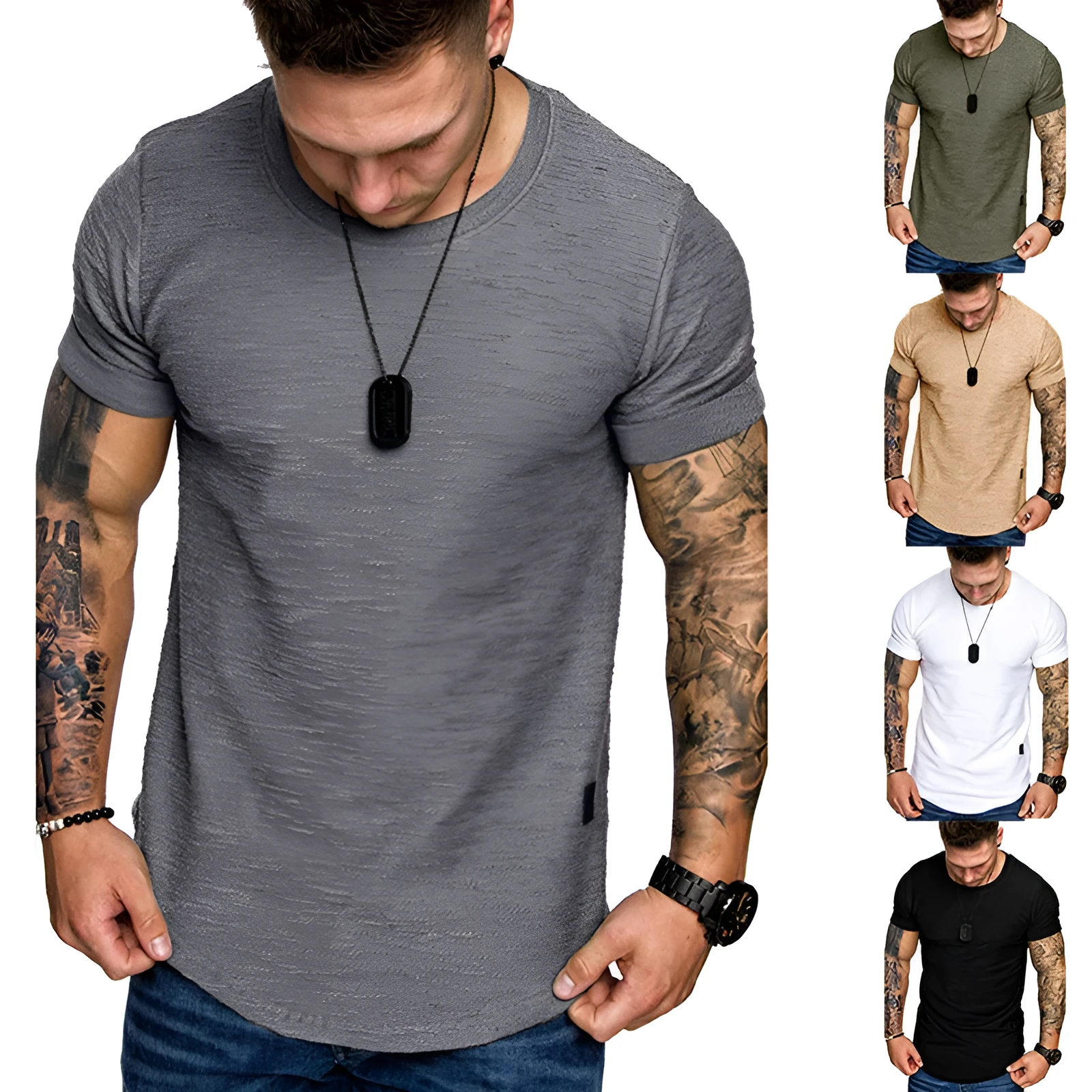 Men's loose round neck short sleeve t-shirt in cotton blend, available in multiple colours