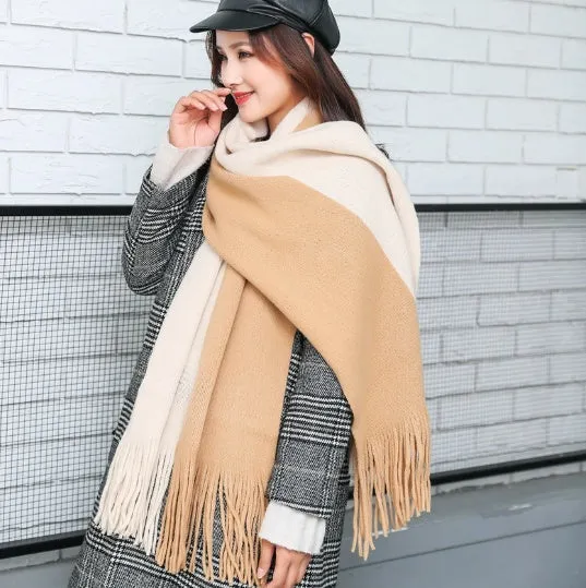 Wool men's scarf in black grey colour blocking pattern 200x40cm