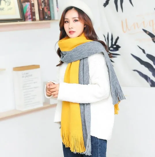 Wool men's scarf in black grey colour blocking pattern 200x40cm