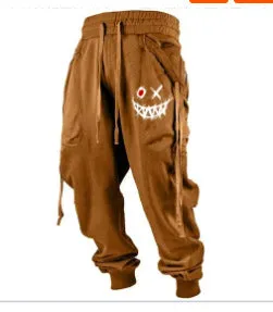 Printed 3D sweatpants for plus-sized men, light straight leg, polyester fibre, available in black and other colours