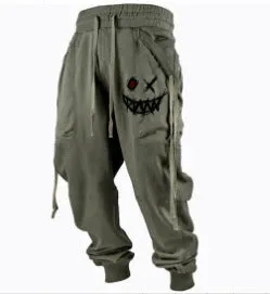 Printed 3D sweatpants for plus-sized men, light straight leg, polyester fibre, available in black and other colours