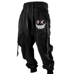 Printed 3D sweatpants for plus-sized men, light straight leg, polyester fibre, available in black and other colours